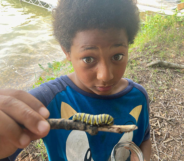 St. Paul camper, unsure, but curious about a caterpillar found on the camp’s island