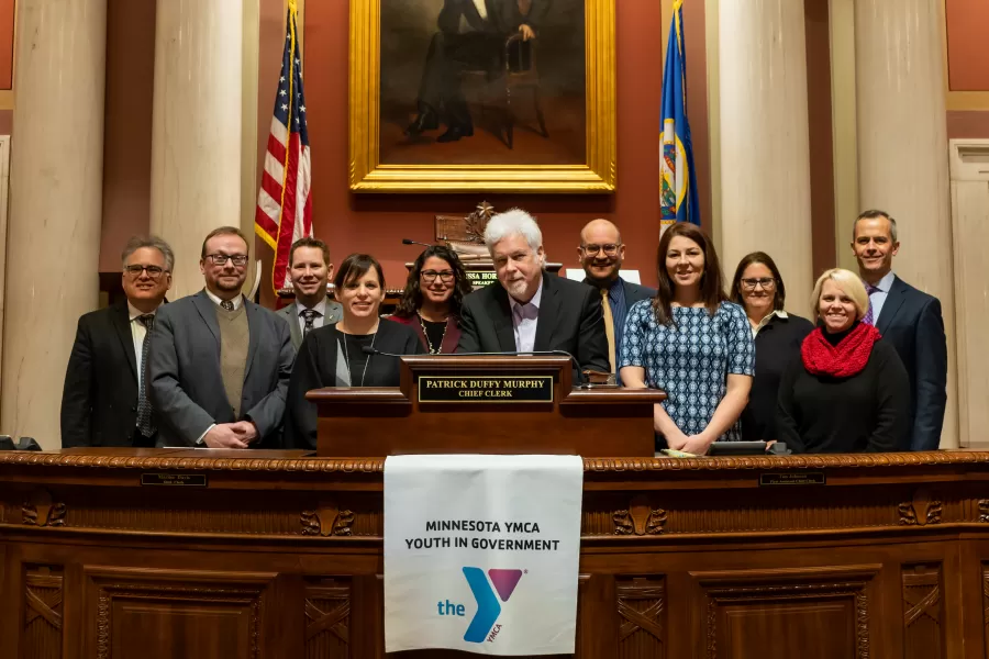 CYV State Board stands at the Speakers Rostrum in the Minnesota House Chamber