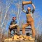 Karen and Sarah Rudolf stacking firewood.