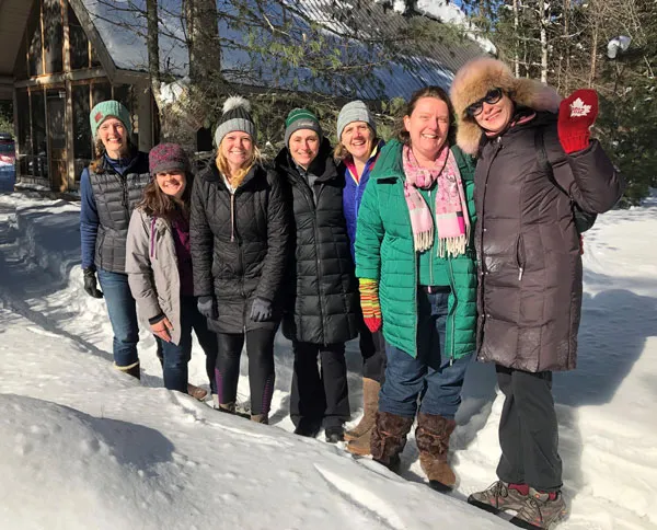 Sharing her love for Camp du Nord with fellow campers (front to back) Vera Anderson, Jennifer Newberg, Shannon Thompson, Ellie Zuehlke, Michele Gears, Jennifer Logelin &amp; Heather Logelin