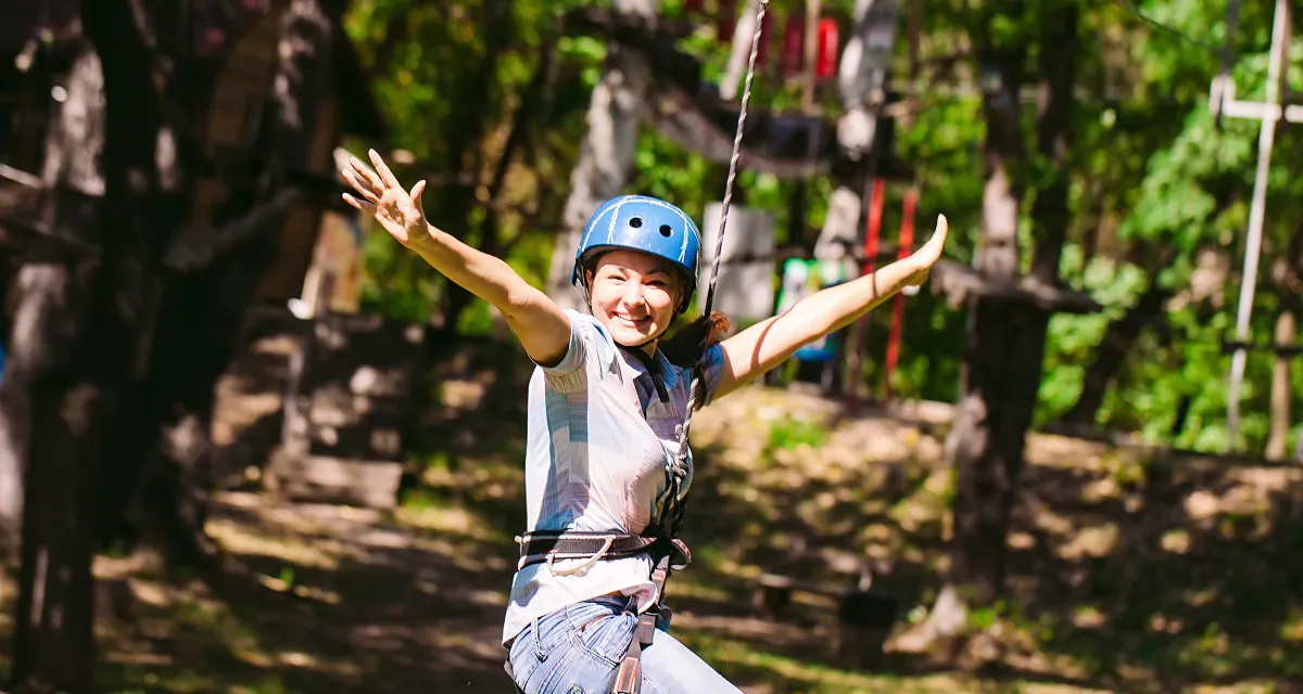 Woman on a zip line