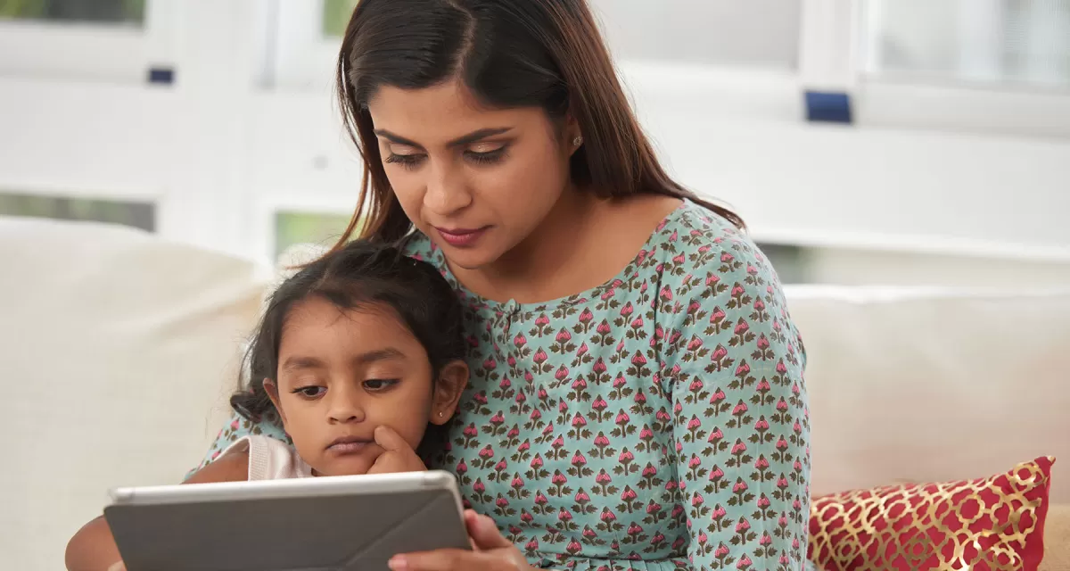 Mother and child using a tablet