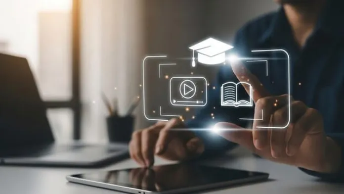 Person browsing online classes and instructors on a digital device, representing flexible access to resources anytime and anywhere.