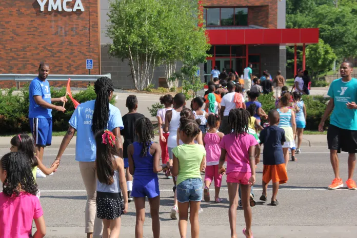 Kids entering North Community YMCA