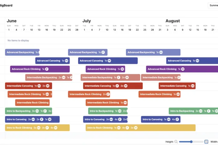 An example of the main schedule (for a fake organization).